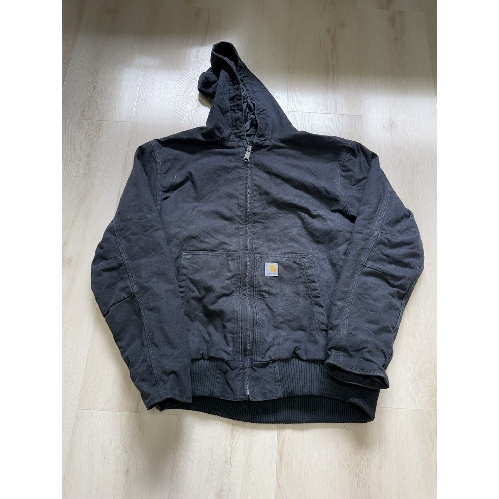 Carhartt J130 Men's Size Large Duck Canvas Active Jacket Hooded Full Zip Black